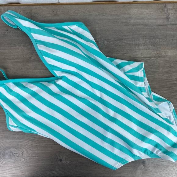 Target Kona Sol Teal&White Stripe V Neck One Piece Swimsuit Sz.XL NWOT - Picture 5 of 16